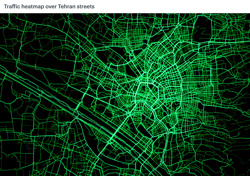 Traffic heatmap over Tehran streets